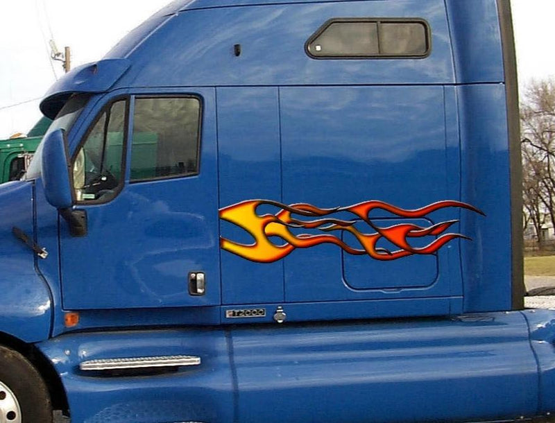 flames vinyl graphics on big semi truck